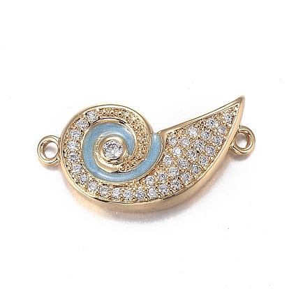 Brass Micro Clear Cubic Zirconia Links, with Enamel, Long-Lasting Plated, Spiral Shell, Light Sky Blue