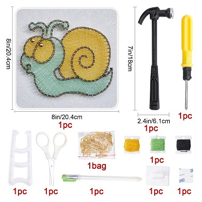 Snail Winding Drawing Sets, Including Screwdriver, Hammer, Density Board, Pen, Plastic Holder Accessories, Iron Nails & Screws, Scissor, Polyester Thread