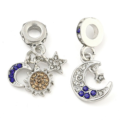 Покрытие стойки из сплава, паве, стразы, луна, европейские подвески с подвесками, Подвески с большими отверстиями, платина, без кадмия, без никеля и без свинца