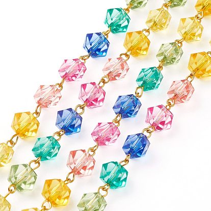 Handmade Transparent Acrylic Beaded Chains, with Iron Finding, Faceted