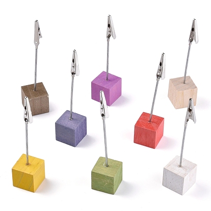 Cube Shape Wood Name Card Holder, Wedding Table Number Card Holders, with Iron Clips