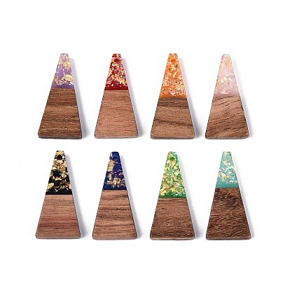 Подвески из непрозрачной смолы и орехового дерева, трапециевидные подвески, с блестящей пудрой и золотой фольгой