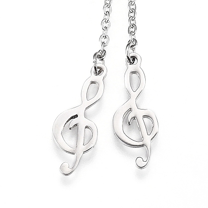 Adjustable 304 Stainless Steel Lariat Necklaces, Slider Necklaces, with Cable Chains, Musical Note