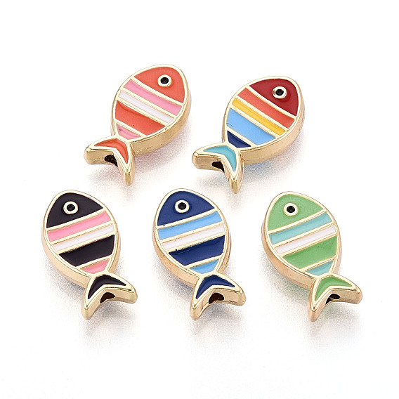 Эмалевые бусины из сплава светло-золотистого тона, рыба, без свинца, без никеля и без кадмия, стойки покрытие