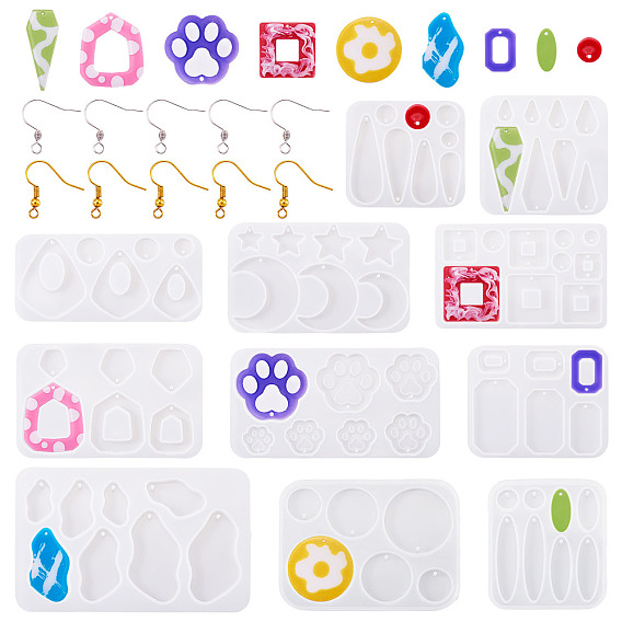 Наборы для самостоятельного изготовления изделий из смолы, в том числе силиконовые формы для подвески, серьги-крючки из латуни и 304 нержавеющей стали