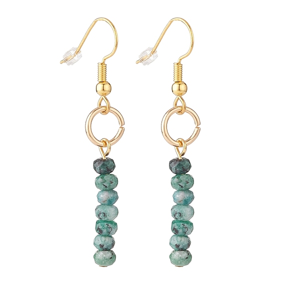 Natural & Synthetic Mixed Stone Beads Dangle Earrings, Round Stone Tassel Drop Earrings, Golden