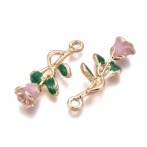 Pendentifs en émail , pour Saint Valentin, fleurs roses, or