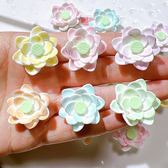 Непрозрачные кабошоны из смолы, лотос, градиент цвета