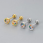 Brass Micro Pave Colorful Cubic Zirconia Cartilage Earrings, Flat Round