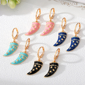 Colorful Horn Earrings with Geometric Oil Drops, Simple and Retro Jewelry