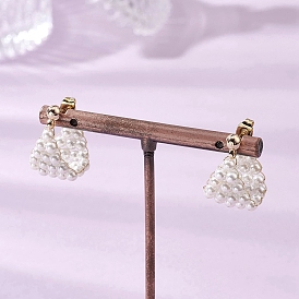 Круглые серьги-кольца из латунной ракушки с жемчугом