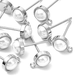 Shegrace Messing ABS Imitationsperlen Halbrund-Ohrstecker-Rohlinge, Cadmiumfrei und Nickel frei und Bleifrei, mit Schleife