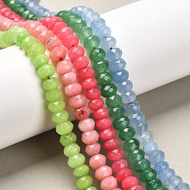 Натурального белого нефрита шарики Gemstone, разноцветные, окрашенные, граненые, шайба, 8x5 мм, отверстие : 1.2 мм, около 77 шт / нитка, 15.5 дюйм