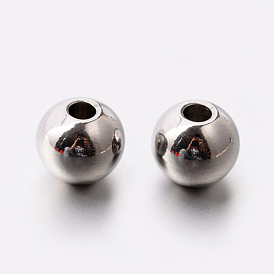 304 круглые из нержавеющей стали бусы, 8 мм, отверстие : 3 мм