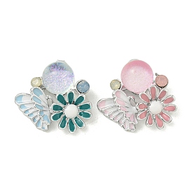 Rack Plating Alloy Enamel Pendants, with Resin & Rhinestone, Lead Free & Cadmium Free, Flower Charm