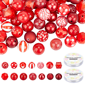 CHGCRAFT DIY Red Themed Stretch Bracelets Making Kits, Including Acrylic Beads, ABS Plastic Imitation Pearl Beads, Elastic Crystal Thread