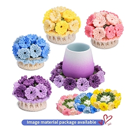 DIY Floral Coaster Display Decoration Crochet Kit, Including Manual Booklet, Wool Yarn, Needle, Fiber Filler, Support Wire, Random Color Crochet Hook & Stitch Marker