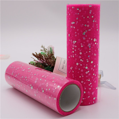 10 Yards Sparkle Polyester Tulle Fabric Rolls, Deco Mesh Ribbon Spool with Paillette, for Wedding and Decoration