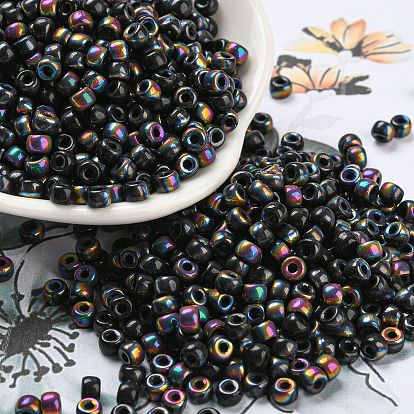 Iris Glass Seed Beads, Half Plated, Two Tone, Round