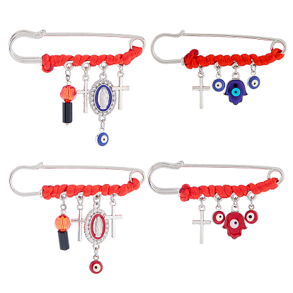 4 шт. 4 стили стальные броши, с подвесками из эмали и сплава , сглаз и рука хамса и крест