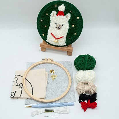 Punch Embroidery Starter Kit, Including Plastic Embroidery Hoop, Alloy Needle, Punch Needle Pen, Fabric, Felt, Threader, Water Removal Pen and 6 Colors Threads, Llama
