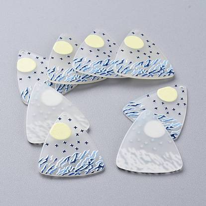 Acrylic Pendants, 3D Printed, Triangle with Sun & Sea Pattern