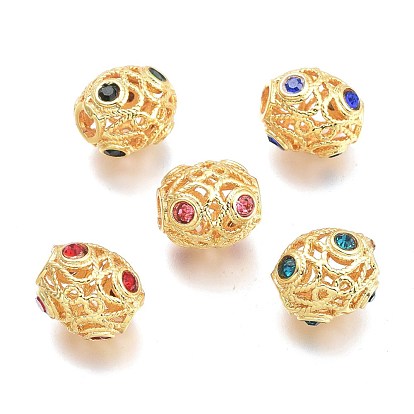 Brass Micro Pave Cubic Zirconia Beads, Hollow, Barrel, Real 18K Gold Plated