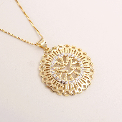 Женские ожерелья с подвеской в виде птицы из латунных прозрачных кубических цирконий с микропаве, золотые