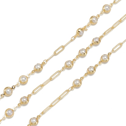 Handmade CCB Plastic Imitation Pearl Beaded Chains, with Brass and Spool, Soldered, Long-Lasting Plated, Oval & Round