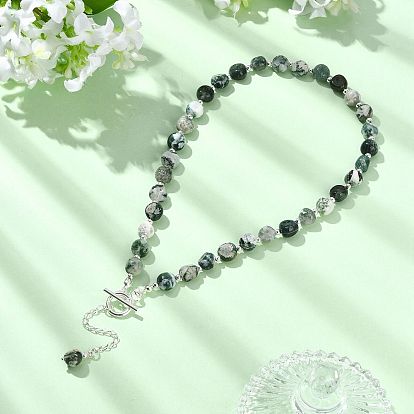 Ожерелья из натурального древесного агата и фурнитуры из нержавеющей стали и латуни., 304 из нержавеющей стали застежками тумблеры