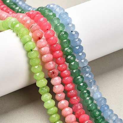 Натурального белого нефрита шарики Gemstone, разноцветные, окрашенные, граненые, шайба, 8x5 мм, отверстие : 1.2 мм, около 77 шт / нитка, 15.5 дюйм