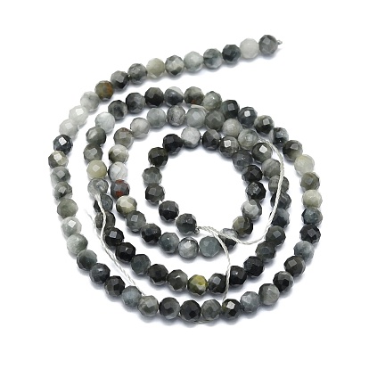 Natural Hawk's Eye Beads Strands, Eagle Eye Stone, Faceted, Round
