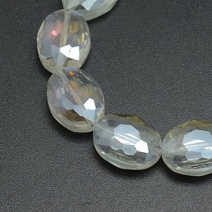 Faceted Electroplate Crystal Glass Oval Beads Strands, AB Color Plated