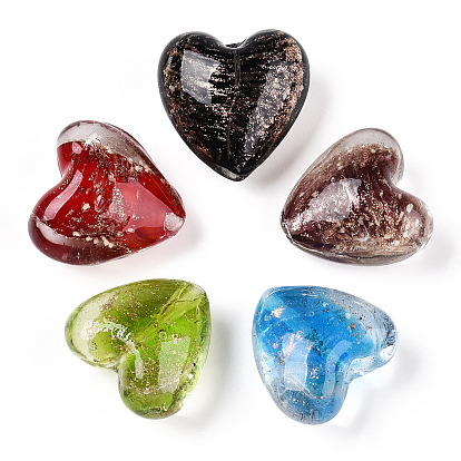 Светящиеся бусины лэмпворк из золота и песка ручной работы, светится в темноте, сердце