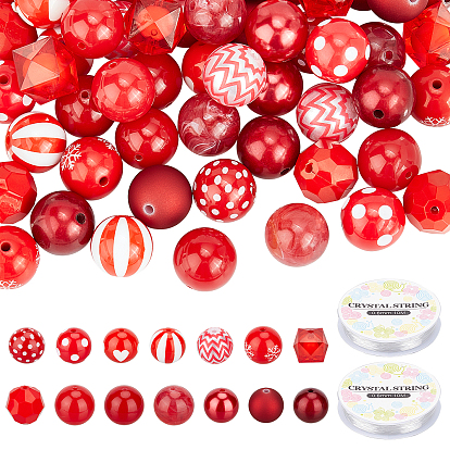 DIY Red Themed Stretch Bracelets Making Kits, Including Acrylic Beads, ABS Plastic Imitation Pearl Beads, Elastic Crystal Thread
