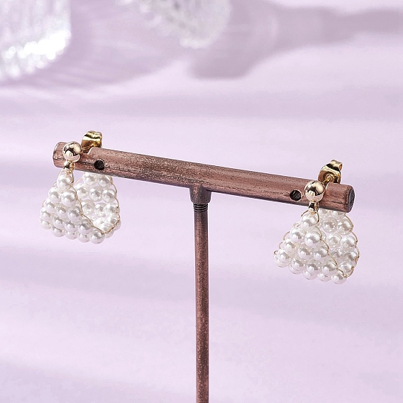 Круглые серьги-кольца из латунной ракушки с жемчугом