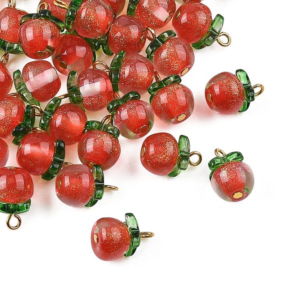 40Pcs Transparent Resin with Transparent Glass Pendants, with Iron Findings, Apple Charms