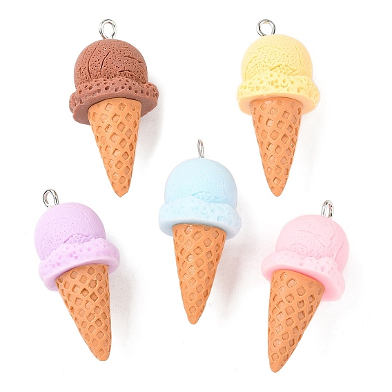 Непрозрачные подвески смолы, мороженое, с платиновыми тоновыми железными петлями