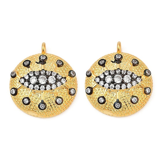 Латунные микро проложить кубического циркония подвески, плоский круглый с подвесками для глаз, без кадмия и без свинца, прочное покрытие, стойки покрытие