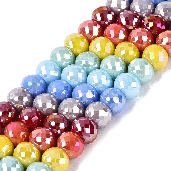 Electroplate Opaque Glass Beads Strands, Rondelle, Faceted