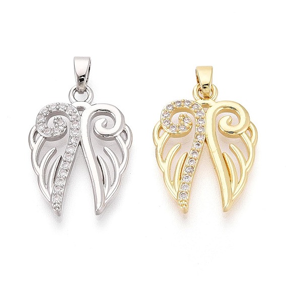 Латунные микропаве прозрачные подвески с фианитом, крылатые прелести