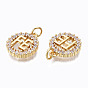 Brass Micro Pave Clear Cubic Zirconia Pendants, with Jump Rings, Nickel Free, Ring with Word FE