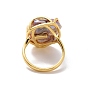 Natural Pearl with Cubic Zirconia Leaf Finger Ring, Gold Plated Brass Wire Wrap Jewelry for Women, Cadmium Free & Lead Free