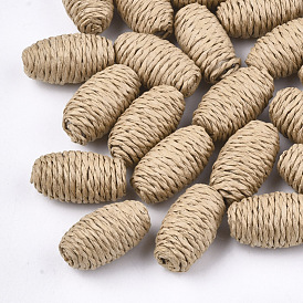 Perles tissées manuelles, papier raphia imitation recouvert de bois, pas de trous / non percés, ovale