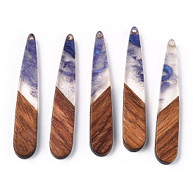 Transparent Resin & Walnut Wood Pendants, Teardrop Charms