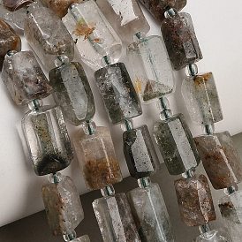 Natural Green Lodolite Quartz/Garden Quartz/Green Phantom Quartz Beads Strands, Faceted Column, with Seed Beads