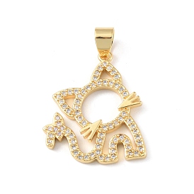 Brass Micro Pave Cubic Zirconia Pendants, Long-Lasting Plated, Real 18K Gold Plated, Cadmium Free & Lead Free, Cat Shape