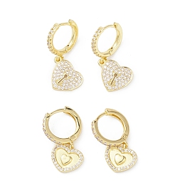 Heart Rack Plating Brass Cubic Zirconia Hoop Earrings, Long-Lasting Plated Dangle Earrings for Women, Lead Free & Cadmium Free
