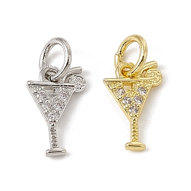 Brass Micro Pave Cubic Zirconia Charms, with Jump Rings, Cocktail Drink Charms