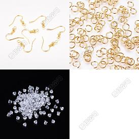 60 de las PC de bronce ganchos pendiente, con 120 piezas 304 anillos de salto abiertos de acero inoxidable y 60 piezas {4} tuercas de plástico para orejas